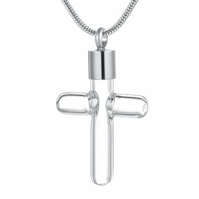 SHEIL Glass Cross Stainless Steel Cremation Necklace Hold Human/Pet Memorial Ashes Pendant Keepsake Jewelry in Stainless Steel