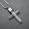 SHEIL Glass Cross Stainless Steel Cremation Necklace Hold Human/Pet Memorial Ashes Pendant Keepsake Jewelry in Stainless Steel view 2