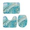 3 Piece Bath Mat Set Blue Liquid Marble Bathroom Rug Non Slip Natural Texture Marble Shower Rugs Extra Soft and Water Absorbent Floor Mats Toilet Contour Mat Lid Cover view 3