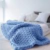 MHUQIA Chunky Knit Blanket 50x60in, Queen Size Handmade Luxury Chenille Blanket, Soft Cozy Woven Blanket for Couch Sofa Bed, Tight Braided Thick Cable Knitted Black Throw Blanket view 3