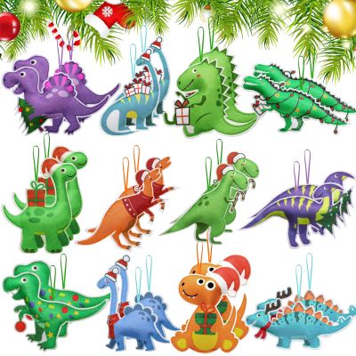24 Pcs 12 Pcs Dino Ornaments for Christmas Tree 6'' Felt Dinosaur Hanging Ornament Cute Christmas Tree Decor Dinosaur Ornament for Holiday Themed Birthday Party Xmas Favors