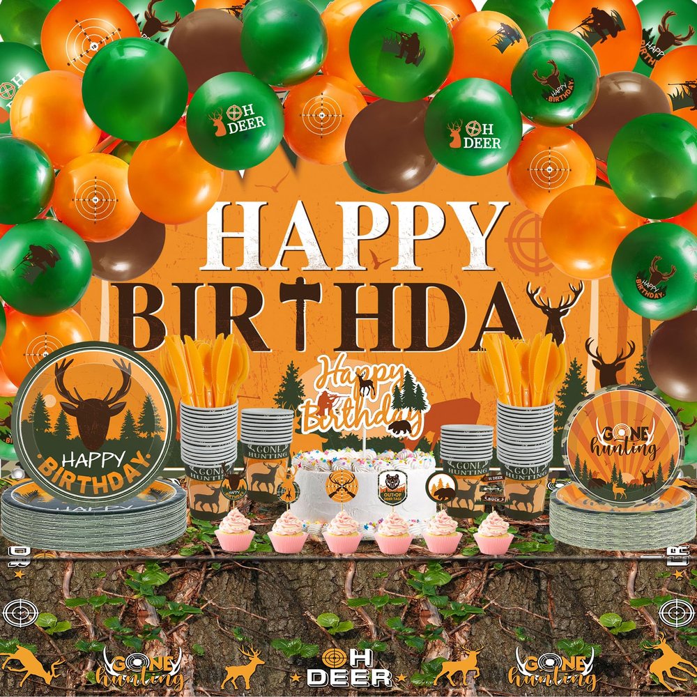 Suclain 165 Pcs Hunting Birthday Party Decorations Backdrop, Camo Deer