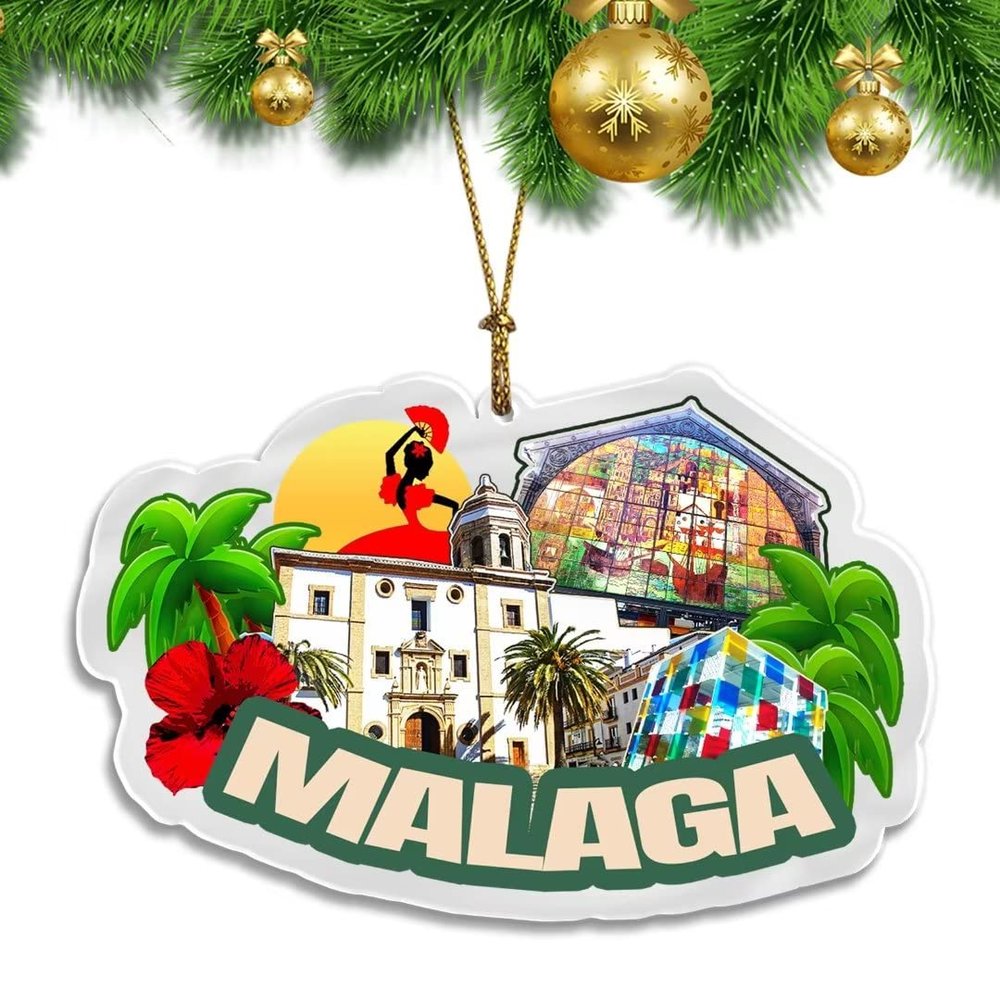 Spain Malaga Christmas Ornament Transparent Acrylic Xmas Tree Decoration Double Sided Pendant Travel Souvenir Collection Car Backpack Accessories