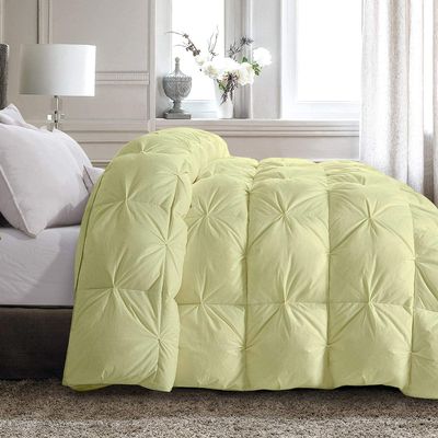1 Piece Pinch Pleated Comforter 500 GSM Fill Power Queen/Full(88x88) / Ivory Quilted 100% Pure Cotton Down Alternative Comforter with Classic Look All Season Pintuck Comforter Only