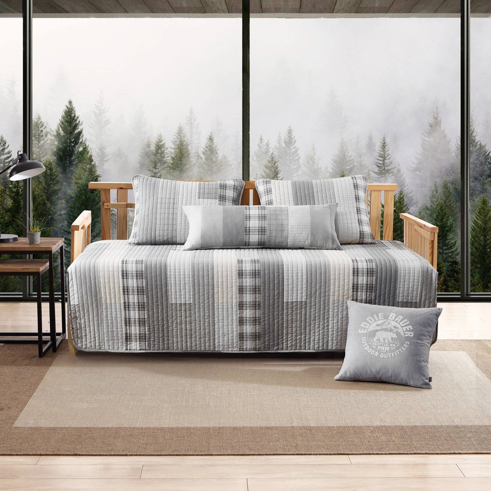 Eddie Bauer- Daybed Set, 4 Piece Cotton Bedding Set, All Season Lodge Home Dcor (Fairview Grey, Daybed)