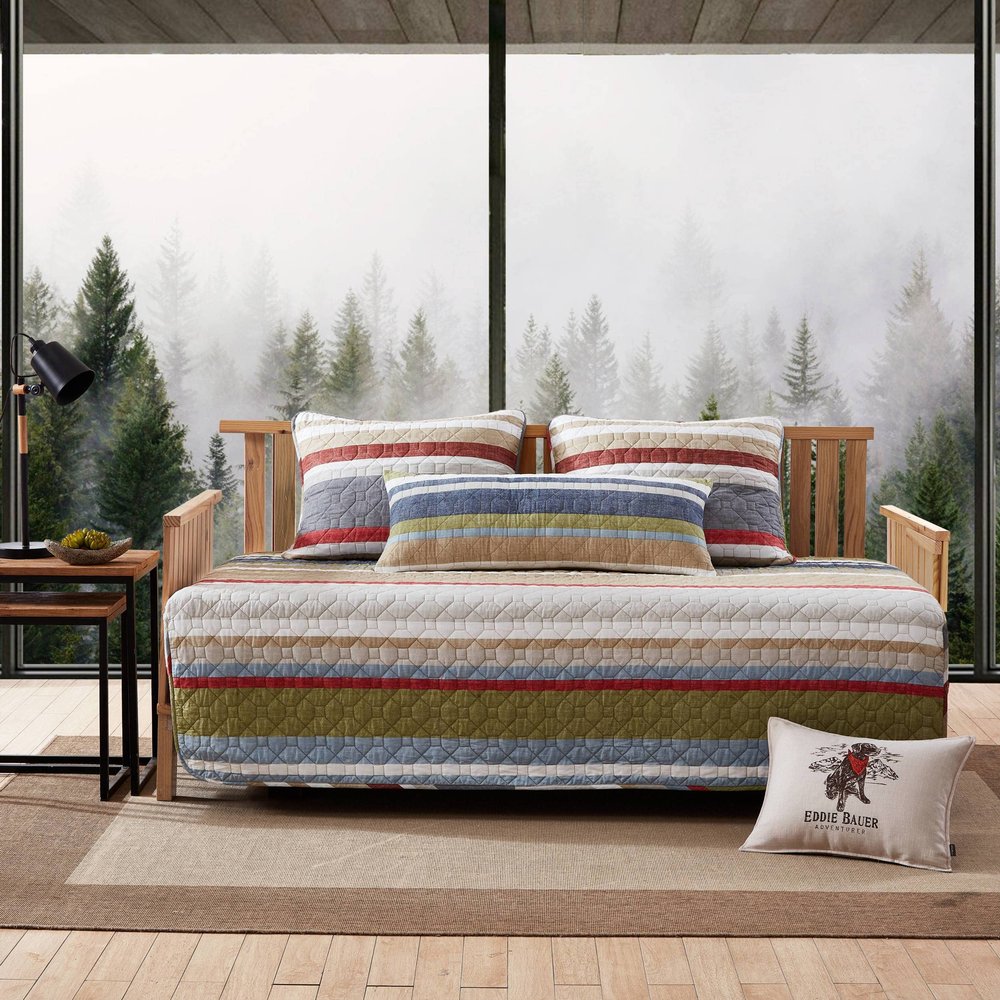 Eddie Bauer- Daybed Set, 4 Piece Cotton Bedding Set, All Season Lodge Home Dcor (Salmon Ladder Multi, Daybed)
