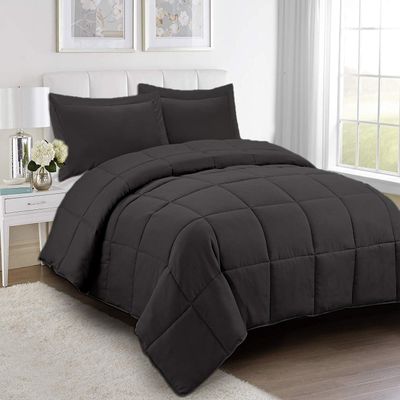 Wega Linen Luxurious Down Alternative Olympic Queen Size Comforter 5 Piece All-Season Dark Grey Duvet Insert Olympic Queen (98'' x 98'') with Corner Tabs 100% Egyptian Cotton