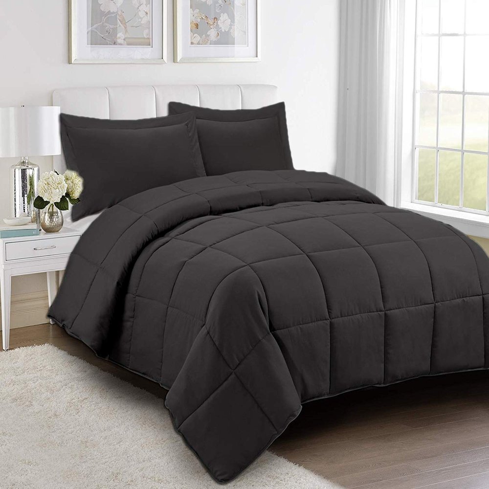 Wega Linen Luxurious Down Alternative Olympic Queen Size Comforter 5 Piece All-Season Dark Grey Duvet Insert Olympic Queen (98'' x 98'') with Corner Tabs 100% Egyptian Cotton