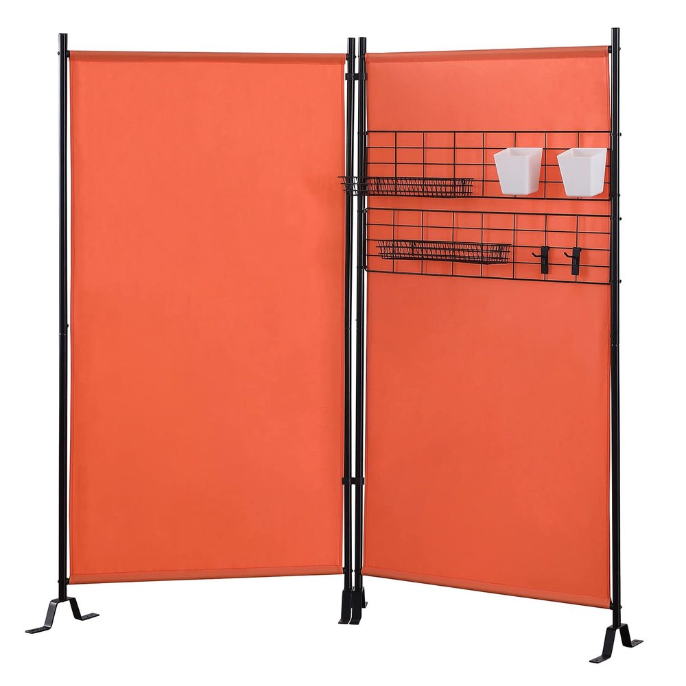 Proman Products FS17257 Galaxy II Indoor/Outdoor Room Divider (2-Panels, 36" w/Panel) with Accessory Rack 2 Wire Nets, 4 Plastic Bins, 4 Peg Hooks, 2 Wire Tray Baskets, Orange