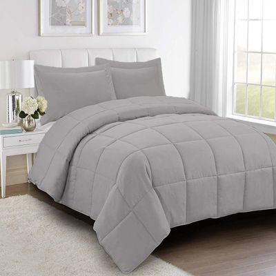 Wega Linen Luxurious Down Alternative Queen Size Comforter 3 Piece All-Season Light Grey Duvet Insert Queen (88'' x 92'') with Corner Tabs 100% Egyptian Cotton