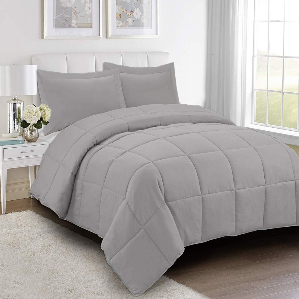 Wega Linen Luxurious Down Alternative Queen Size Comforter 3 Piece All-Season Light Grey Duvet Insert Queen (88'' x 92'') with Corner Tabs 100% Egyptian Cotton