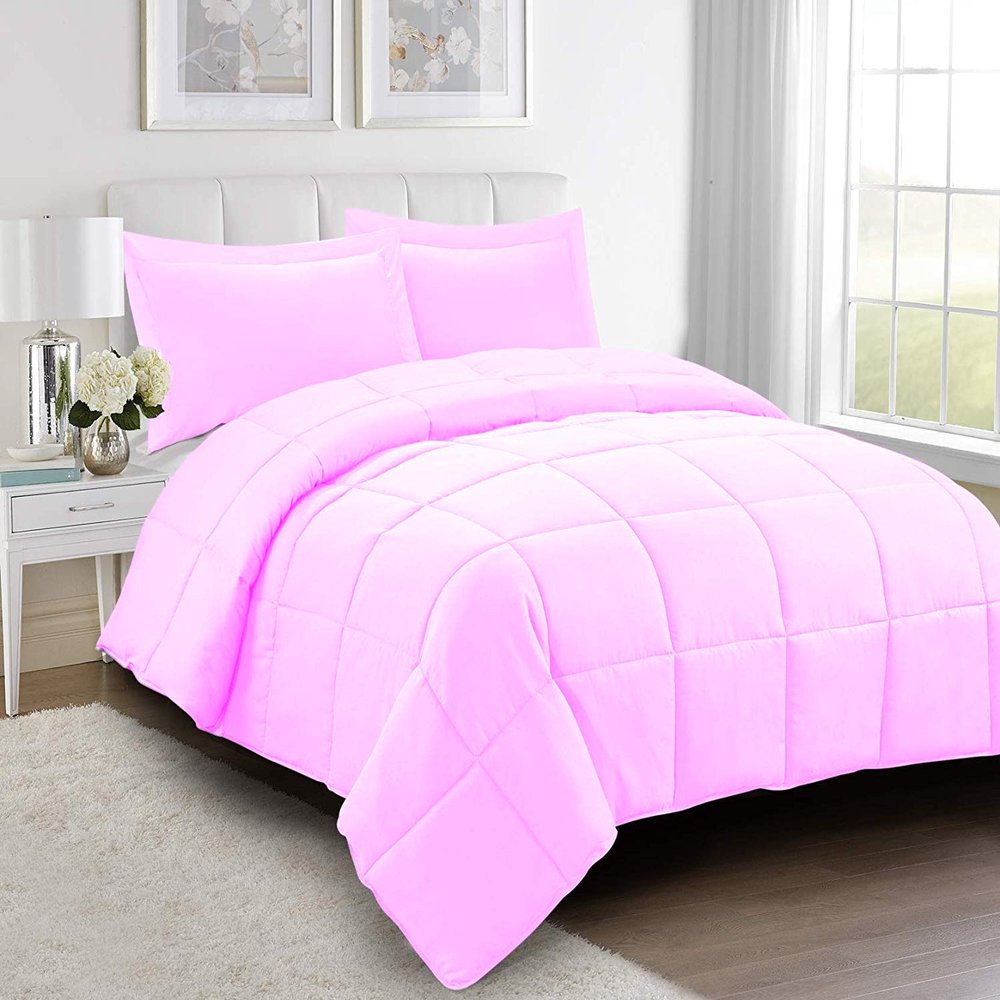 Wega Linen Luxurious Down Alternative Queen Size Comforter 5 Piece All-Season Pink Duvet Insert Queen (88'' x 92'') with Corner Tabs 100% Egyptian Cotton