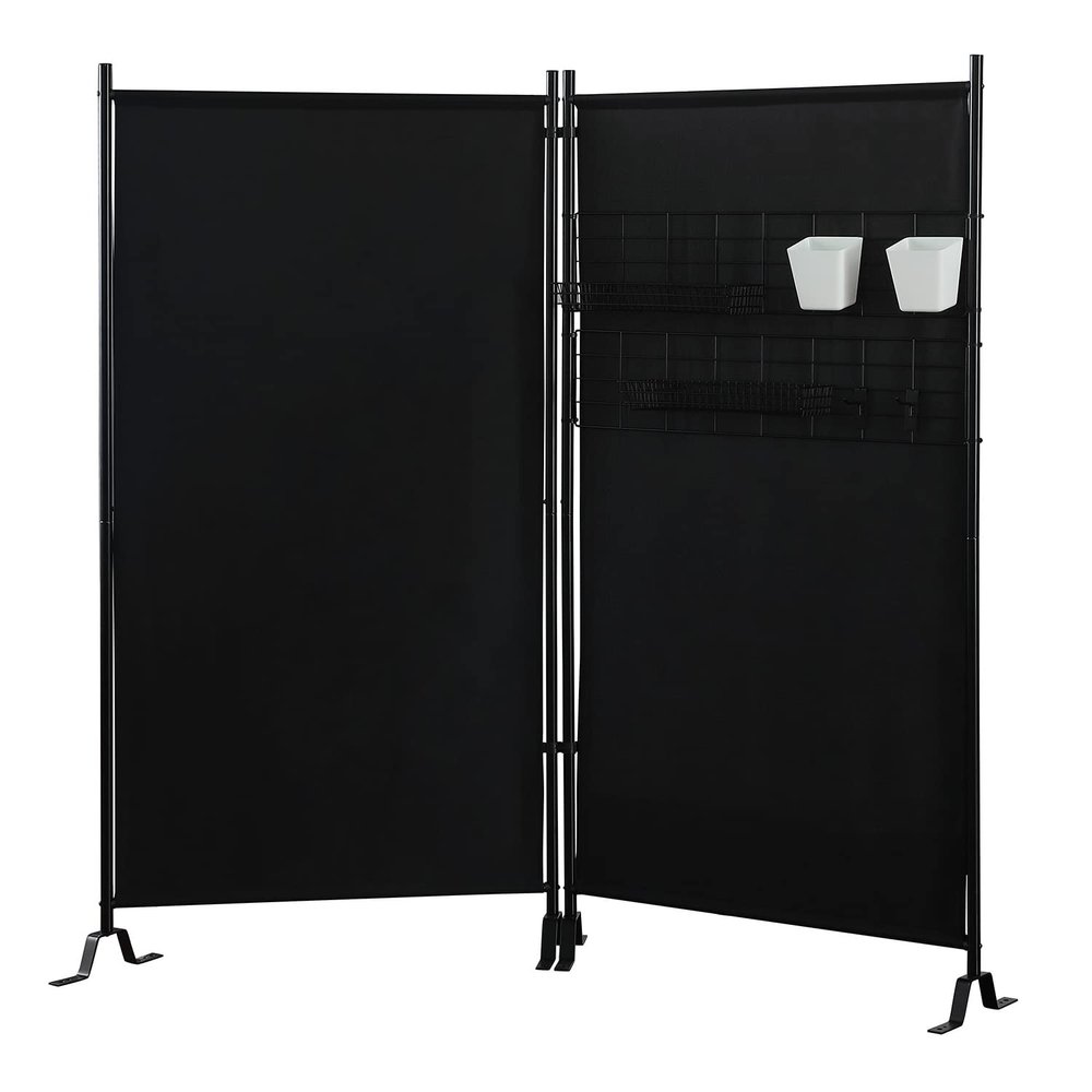 Proman Products FS17258 Galaxy II Indoor/Outdoor Room Divider (2-Panels, 36" w/Panel) with Accessory Rack 2 Wire Nets, 4 Plastic Bins, 4 Peg Hooks, 2 Wire Tray Baskets, Black