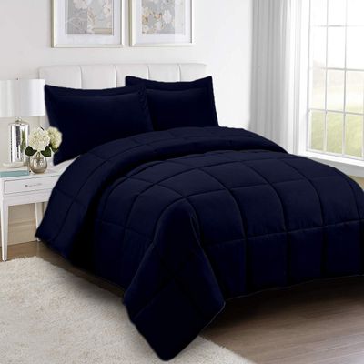 Wega Linen Luxurious Down Alternative Super King Size Comforter 3 Piece All-Season Navy Blue Duvet Insert Super King 100X120 with Corner Tabs 100% Egyptian Cotton