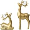 2PCS Deer Figurine Resin Couple Deer Sculpture Animal Art Crafts Ornament for Christmas Home Office Tabletop Decoration - Golden view 1