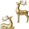 2PCS Deer Figurine Resin Couple Deer Sculpture Animal Art Crafts Ornament for Christmas Home Office Tabletop Decoration - Golden view 3