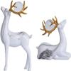 2PCS Deer Figurine Resin Couple Deer Sculpture Animal Art Crafts Ornament for Christmas Home Office Tabletop Decoration - White view 1