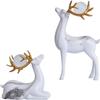 2PCS Deer Figurine Resin Couple Deer Sculpture Animal Art Crafts Ornament for Christmas Home Office Tabletop Decoration - White view 4