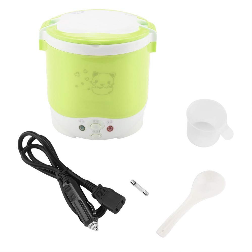 1L Mini Rice Cooker, 12v Electric Lunch Box Portable for Car, Multifunctional Food Steamer Fast Cooking Fully Automatic Non-Stick Pot for Travel Camping (Green)
