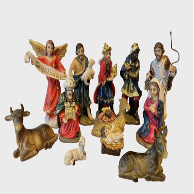 13-Piece nacimiento navideo Nativity Figurine Set. Hand-Painted Christmas Nativity Scene, 5" to 4" Tall.