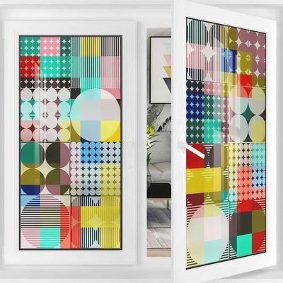 Multicolor Privacy Window Film Decoration Rainbow Colored Mosaic Pattern Squares Privacy Window Film Frosted Heat Control UV Protection Abstract 35.4Wx78.7L-inch x2 Pcs