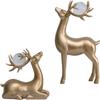 2PCS Deer Figurine Resin Couple Deer Sculpture Animal Art Crafts Ornament for Christmas Home Office Tabletop Decoration - Copper view 3