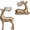 2PCS Deer Figurine Resin Couple Deer Sculpture Animal Art Crafts Ornament for Christmas Home Office Tabletop Decoration - Copper view 4