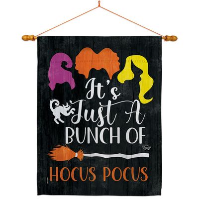 Bunch of Hocus Pocus Banner Pole Wood Dowel Falltime Witch Trick or Treat Spooky Night Black Cat Autumntime Pumpkin Room Decor Wall Home Decorations Tapestry Hanger Indoor Patio Made In USA