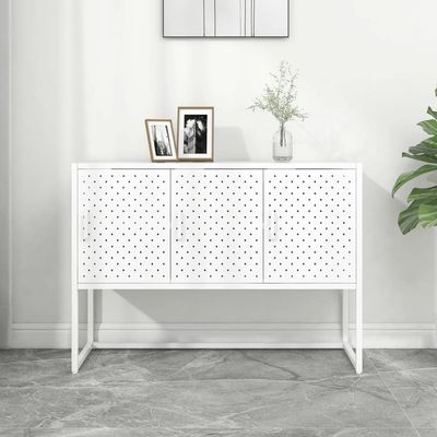 GOLINPEILO Metal Sideboard Storage Cabinet with 3 Doors, Steel Storage Cabinet for Living Room,Home,Hotel,Office,Garage, White 41.3"x13.8"x29.5" Steel