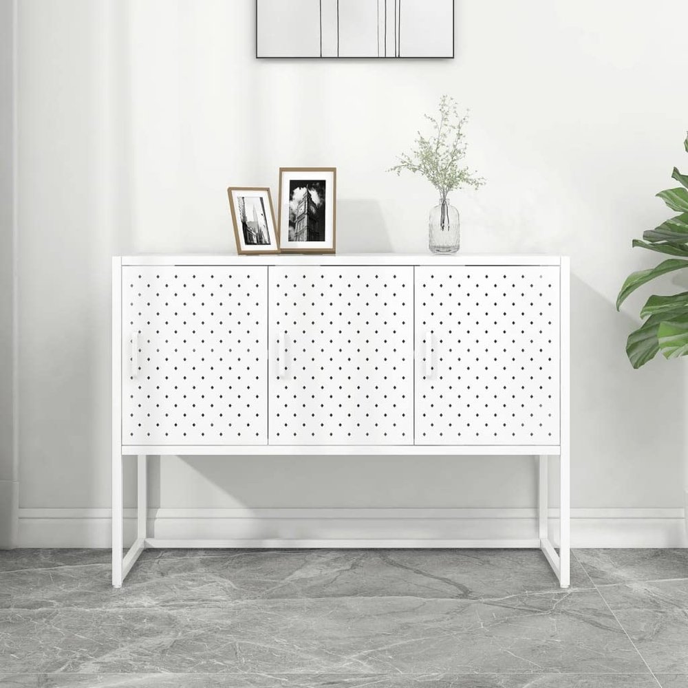 GOLINPEILO Metal Sideboard Storage Cabinet with 3 Doors, Steel Storage Cabinet for Living Room,Home,Hotel,Office,Garage, White 41.3"x13.8"x29.5" Steel