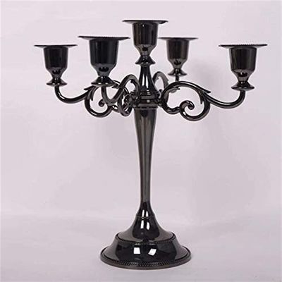 ALHJ European-Style Retro Five-Headed Black Pole Candle Holder Home Decoration Candle Holder Restaurant Candle Light Dinner Props Decoration (Color : OneColor)