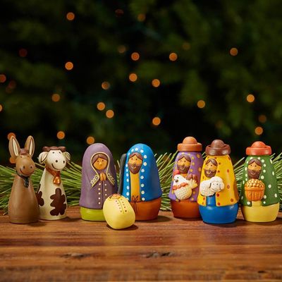 Colorful Nativity Set, Christmas Decorations, Collectible Figurines, Baby Jesus Holy Family Manger Scene, Indoor Home Decor for Mantel, Shelf, Tables, Little People, Kids Room, Ceramic, 8pcs