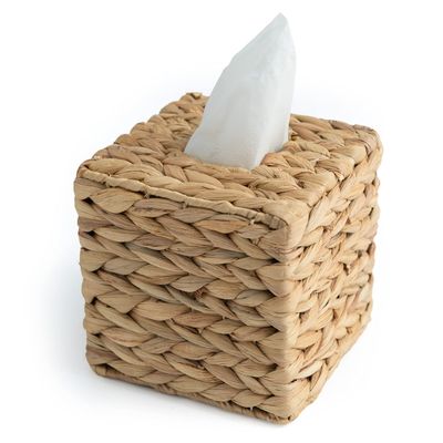 KOLWOVEN Tissue Box Holder - Square- Rattan Wicker Tissues Cube Box Cover -Boho Decorative Woven Facial Tissue Holder on Table and Barthroom (Square)