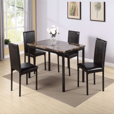 QHYDZ 5-Piece Kitchen Dining Table Set for Dining Room,Compact Space with Faux Marble Top - Black,Dinning Set,Table&4 Chairs-Black