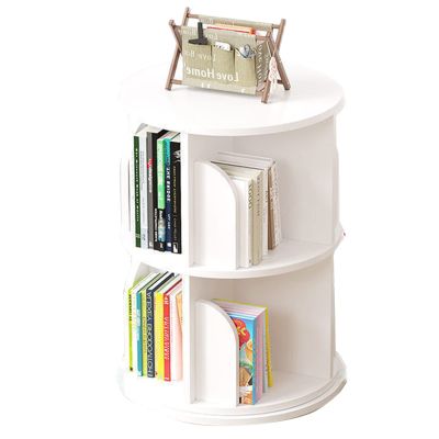 Rotating Bookshelf Solid Wood 2-Tier Floor Bookshelf in Student Dormitory Bookcase Shelf Organizer Shelves for Living Room & Office (Color : White, Size : 43 * 68cm)
