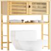 SMIBUY Bathroom Over The Toilet Storage Cabinet, 2 Door Bamboo Cabinet Organizer, Freestanding Space Saver Toilet Rack with Adjustable Inside Shelf and Open Shelf (Natural) view 1