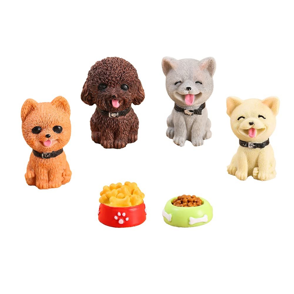 6-Piece Hand-Painted Dog Figurine Set - Miniature Sculptures for Cake Topping, Home Decor & Adult Collectibles