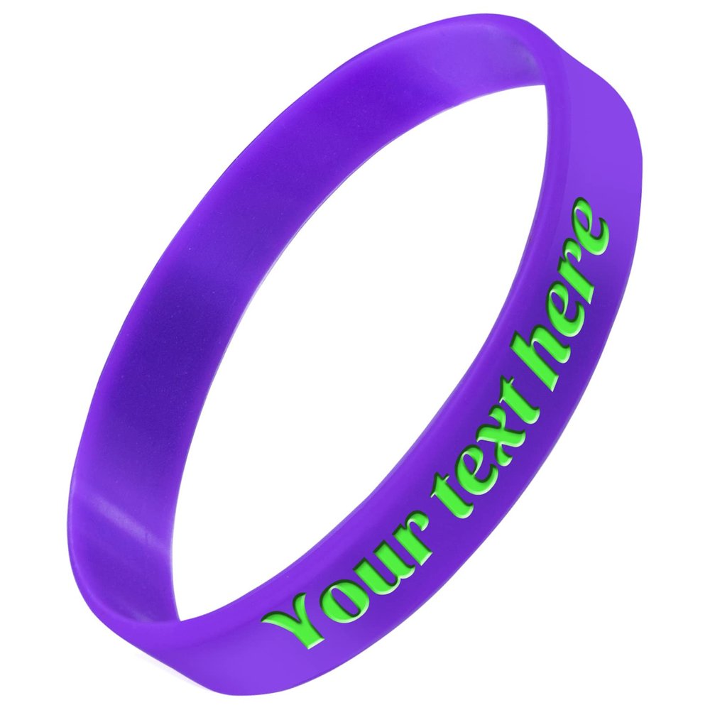 Krcooky Custom Rubber Bracelet 1/10/30/50/100 ct Personalized Silicone Wristbands Customizable Debossed for Motivation, Events, Gifts, Promotions, Party, Awareness (Purple, Adult/8)