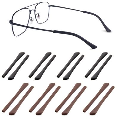 Junsika Eyeglass Temple End Tips Soft Silicone Anti Slip Eyeglass Replacement Temples for Flat Thin Eyeglass Legs 8 Pairs Black and Brown