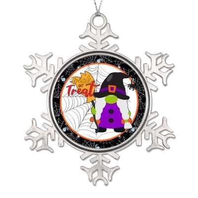 2022 Halloween Ornaments 3 Inch Gnome with Broom Snowflake Ornament Trick Or Treat Spider Web Night Before Christmas Tree Hanging Ornament Gothic Snowflake Metal Keepsake Gift