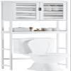 SMIBUY Bathroom Over The Toilet Storage Cabinet, 2 Door Bamboo Cabinet Organizer, Freestanding Space Saver Toilet Rack with Adjustable Inside Shelf and Open Shelf (White) view 1