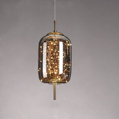 CFLNYC Lmparas de techo colgantes modernas, luz de Noche nrdica, lmpara de araa de Cristal mbar con arte de personalidad de lnea Larga de lujo(A-Smoky Grey)