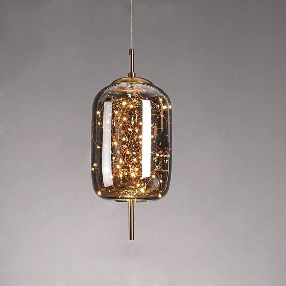 CFLNYC Lmparas de techo colgantes modernas, luz de Noche nrdica, lmpara de araa de Cristal mbar con arte de personalidad de lnea Larga de lujo(A-Smoky Grey)