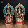 Ganeshaartsncrafts Lakshmi Ganesh Statue Brass Laxmi Ganpati Idol with Turquoise N Coral Stone Work Hindu God Goddess Diwali Pooja Murti Decorative Figurine view 1