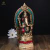 Ganeshaartsncrafts Lakshmi Ganesh Statue Brass Laxmi Ganpati Idol with Turquoise N Coral Stone Work Hindu God Goddess Diwali Pooja Murti Decorative Figurine view 3
