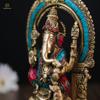 Ganeshaartsncrafts Lakshmi Ganesh Statue Brass Laxmi Ganpati Idol with Turquoise N Coral Stone Work Hindu God Goddess Diwali Pooja Murti Decorative Figurine view 4