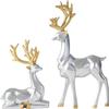 1 Pair Resin Sitting Standing Deer Statues Nordic Style Elk Figurine Deer Sculpture for Christmas Home Office Tabletop Decoration - Silver view 1