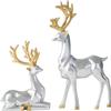 1 Pair Resin Sitting Standing Deer Statues Nordic Style Elk Figurine Deer Sculpture for Christmas Home Office Tabletop Decoration - Silver view 2