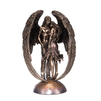 BEAUTIFUL GREEK STATUES Guardian Angel Protecting Woman Man Bronze Finish Statue 11 Inches