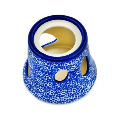 Polmedia Polish Pottery Heater - Wild Blue Pattern Handmade in Boleslawiec Poland + Certificate of Authenticity